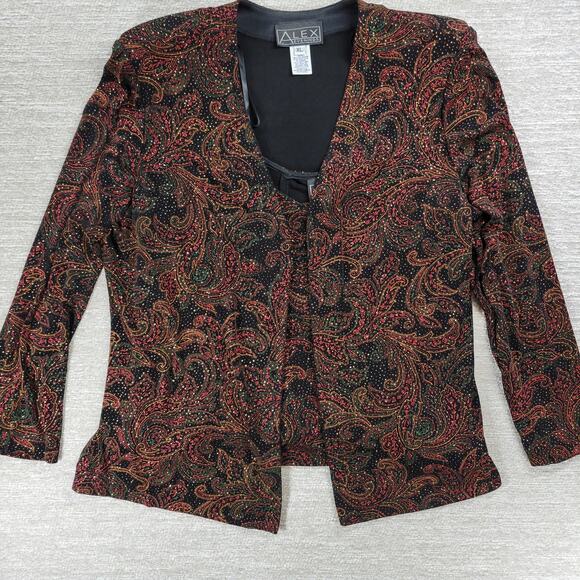 Vtg Alex Evenings Tank Jacket Set XL Paisley Slinky Glitter Mother Of The Bride - Picture 5 of 16